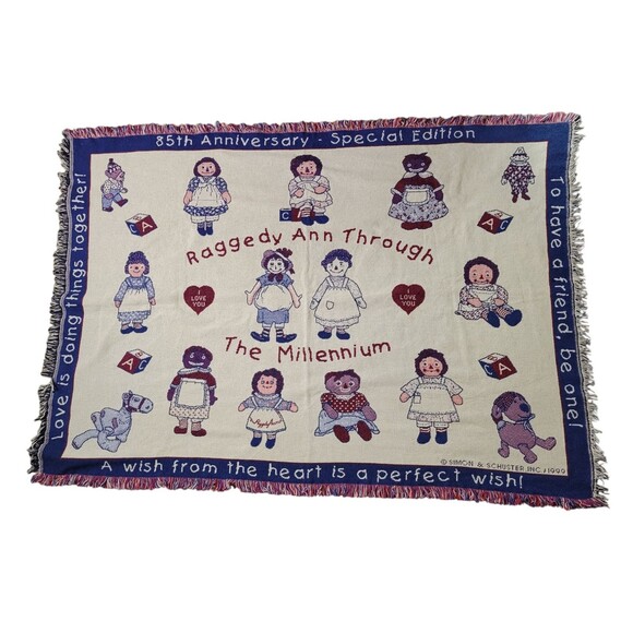 Vtg 1999 Raggedy Ann Tapestry Throw Simon & Schuster USA 85th Anniversary Years - Picture 1 of 7
